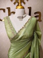 Crushed silk with floral beads motifs and scallop border - Image 46