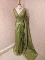 Crushed silk with floral beads motifs and scallop border - Image 48