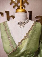 Crushed silk with floral beads motifs and scallop border - Image 47