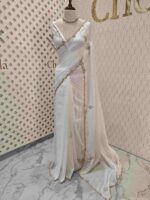 Crushed silk with floral beads motifs and scallop border - Image 33