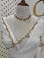 Crushed silk with floral beads motifs and scallop border - Image 32
