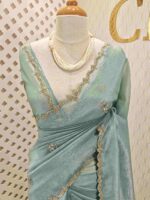 Crushed silk with floral beads motifs and scallop border - Image 34