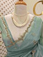 Crushed silk with floral beads motifs and scallop border - Image 35