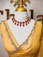Crushed silk with floral beads motifs and scallop border - Image 50
