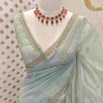 Crushed silk with golden stone and sequence flower Pallu