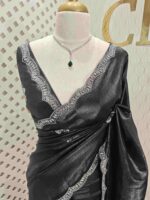 Crushed silk with mirror and cut bead scallop border - Image 17
