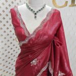 Crushed silk with mirror and cut bead scallop border
