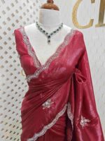 Crushed silk with mirror and cut bead scallop border