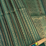 Kanjeevaram with leafy and geometric stripes pattern and diamond shape design on pallu