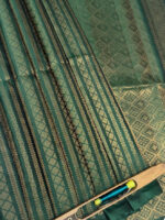 Kanjeevaram with leafy and geometric stripes pattern and diamond shape design on pallu