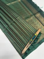 Kanjeevaram with leafy and geometric stripes pattern and diamond shape design on pallu - Image 4