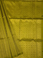 Kanjeevaram with leafy and geometric stripes pattern and diamond shape design on pallu - Image 5