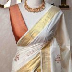 Kerala saree with rose flower plant like prints
