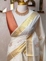 Kerala saree with rose flower plant like prints