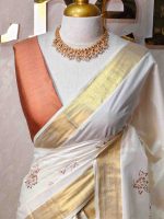 Kerala saree with rose flower plant like prints - Image 2