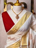 Kerala saree with combination of floral and leafy print motifs - Image 2