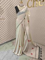 Kerala saree with big polka dots and contrast blouse - Image 9
