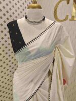 Kerala saree with big polka dots and contrast blouse - Image 7