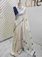 Kerala saree with big polka dots and contrast blouse - Image 6