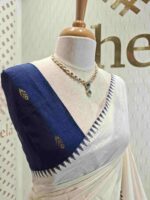 Kerala saree with big polka dots and contrast blouse - Image 4
