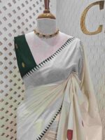 Kerala saree with big polka dots and contrast blouse - Image 10