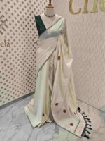 Kerala saree with big polka dots and contrast blouse - Image 12