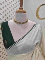 Kerala saree with big polka dots and contrast blouse - Image 11