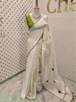 Kerala saree with big polka dots and contrast blouse - Image 15