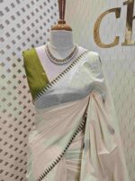 Kerala saree with big polka dots and contrast blouse - Image 13
