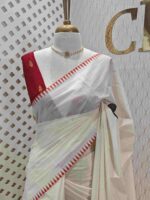 Kerala saree with big polka dots and contrast blouse - Image 16
