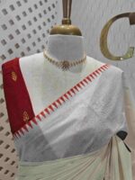Kerala saree with big polka dots and contrast blouse - Image 17