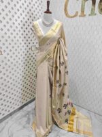Kerala saree with om satin thread designs - Image 9