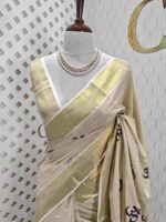 Kerala saree with om satin thread designs - Image 7