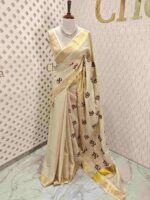 Kerala saree with om satin thread designs - Image 6
