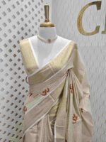 Kerala saree with om satin thread designs - Image 13