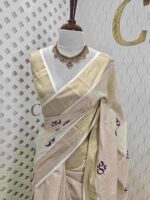 Kerala saree with om satin thread designs - Image 16