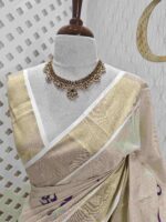 Kerala saree with om satin thread designs - Image 17