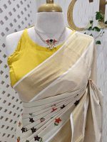 Kerala saree with random flower with leaf thread work - Image 2