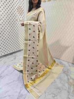 Kerala saree with random flower with leaf thread work - Image 7