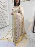 Kerala saree with random flower with leaf thread work - Image 6