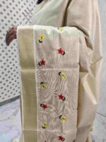 Kerala saree with random flower with leaf thread work - Image 11