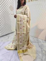 Kerala saree with random flower with leaf thread work - Image 10