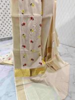 Kerala saree with random flower with leaf thread work - Image 12