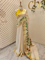 Kerala saree with tulip garden like pattern - Image 3
