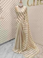 Tissue saree with vertical thick stripes pattern - Image 7