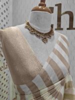 Tissue saree with vertical thick stripes pattern - Image 6