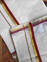 Kerala saree with golden and coloured thin border - Image 5