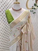 Kerala saree with interconnected coloured circles - Image 13
