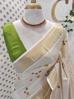 Kerala saree with interconnected coloured circles - Image 14