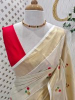 Kerala saree with interconnected coloured circles - Image 11